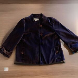 Elliot Lauren Womens Jacket 12 Purple Velvet Velour 3/4 Sleeves Made In USA, EUC